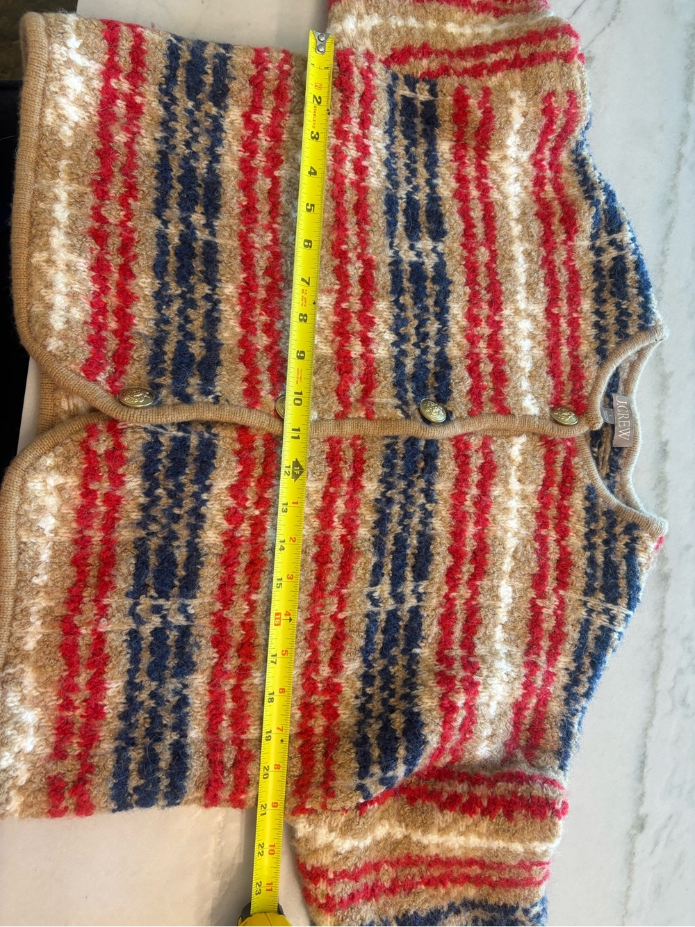 J. Crew Sweater Lady Cardigan Jacket Knit plaid bouclé yarn Fall Vtg Inspired L - Picture 8 of 10